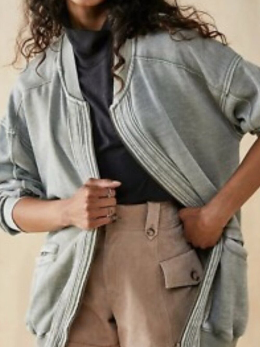 We The Free People Oversized Distressed Burnout Robby Bomber Jacket Small